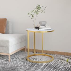 Tavolino Oro e Marmo Bianco 45 cm in Vetro Temperato