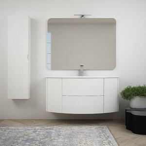 Mobile bagno curvo Bianco frassino 120 cm sospeso con specchio colonna e cassettoni soft close