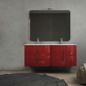 Mobile bagno doppio lavabo rosso lucido 140 cm moderno sospeso con specchio lampada LED chiusure soft close