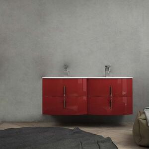 Mobile bagno doppio lavabo rosso lucido 140 cm sospeso con chiusure soft close