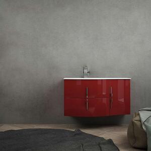 Mobile da bagno sospeso 105 cm onda rosso lucido con chiusure soft close (versione sinistra)