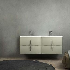 Mobile bagno sospeso doppio lavabo 140 cm grigio natura con cassettoni soft close