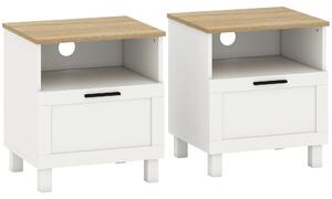 HOMCOM Set di 2 Comodini con Cassetto, Scomparto Aperto e Gambe in Legno, 45x38x50 cm, Bianco | Aosom Italy