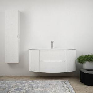 Mobile bagno curvo Bianco frassino 120 cm sospeso con colonna e cassettoni soft close
