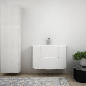 Mobile bagno Bianco frassino sospeso moderno 90 cm con colonna 170 cm e cassettoni soft close