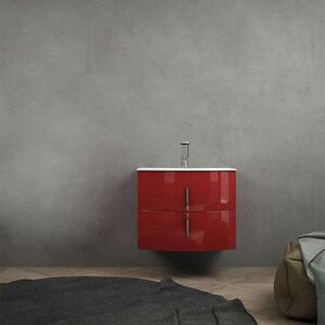 Mobile bagno curvo rosso lucido sospeso 70 cm con cassettoni soft close