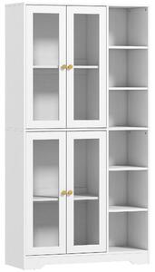 HOMCOM Buffet Alto da Cucina, Vetrina con 4 Porte a Chiusura Ammortizzata in Vetro Temperato, 90x35x172 cm, Bianco | Aosom Italy