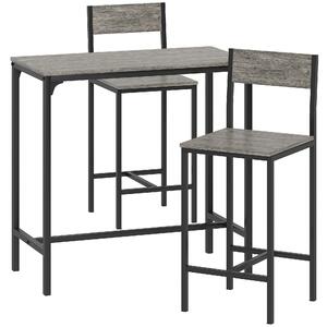 HOMCOM Set Tavolo da Bar con Sgabelli, Tavolo Alto da Pranzo con 2 Sedie da Bar, Poggiapiedi e Schienali, Grigio | Aosom Italy
