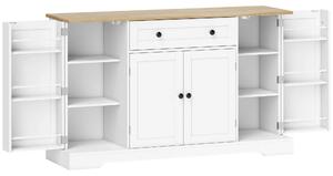 HOMCOM Credenza da Cucina con 4 Ante, Cassetto, Ripiani Regolabili e Ripiani sulle Ante, per Cucina e Sala da Pranzo, 138x40x85 cm, Bianco | Aosom Italy