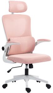 Vinsetto Sedia da Ufficio Regolabile e Reclinabile con Poggiatesta Rimovibile, in Tessuto a Rete, 60x59x114-122 cm, Rosa | Aosom Italy