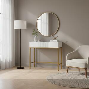 DecHome Consolle Ingresso Design Contemporaneo Luxury con 2 Cassetti e Gambe Dorate Dimensioni 80x31.5x75 cm colore Bianco