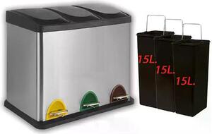 Artex Pattumiera Differenziata 61x36x49h cm Capacit 45 Litri 3 Contenitori colore Cromo Lucido Ecology - 214013