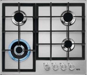 Aeg Piano Cottura 4 Fuochi a Gas Larghezza 60 cm (1 Bruciatore Wok) in Acciaio Inox colore Inox - HGB64420SM Serie 6000 Slim Line