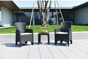 VivaGarden Salotto da Giardino con 2 Poltrone e Tavolino con Cuscini in polipropilene colore Grafite - BALCO URBAN