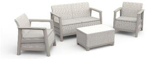 ALLIBERT Salotto da Giardino con Divano 2 Posti 2 Poltrone e Tavolino Contenitore con Cuscini in Polipropilene colore Pebble grey e Soft beige - Sc
