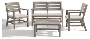 BICA Salotto da Giardino con Divano 2 Posti 2 Poltrone e Tavolino con Cuscini in Polipropilene colore Taupe - DOGHE