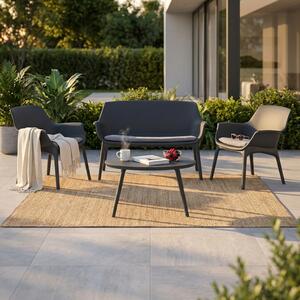 VivaGarden Salotto da Giardino con Divano 2 Posti 2 Poltrone e Tavolino con Cuscini in Polipropilene colore Antracite - Luxor
