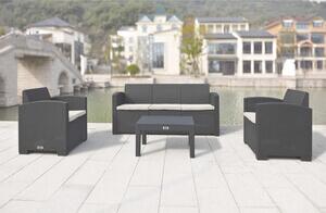 VivaGarden Salotto da Giardino con Divano 3 Posti 2 Poltrone e Tavolino con Cuscini in Rattan PE colore Grafite - Natur Trio