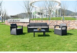 VivaGarden Salotto da Giardino con Divano 3 Posti 2 Poltrone e Tavolino con Cuscini in Polipropilene colore Grafite - Lounge Trio