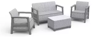 ALLIBERT Salotto da Giardino con Divano 2 Posti 2 Poltrone e Tavolino Contenitore con Cuscini in Polipropilene colore Ash grey e Storm grey - Scandi
