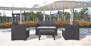 VivaGarden Salotto da Giardino con Divano 2 Posti 2 Poltrone e Tavolino con Cuscini in Rattan PE colore Grafite - Natur Duo