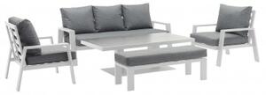VivaGarden Salotto da Giardino con Divano 3 Posti 2 Poltrone e Tavolino con Cuscini in Alluminio colore Grigio Scuro/Bianco - Rabat