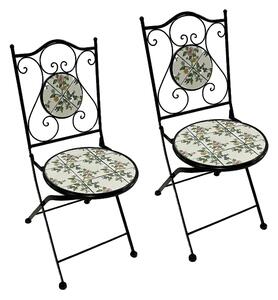 LIF Sedie per Esterni Pieghevole Set 2 Sedie da Giardino in Metallo con Decoro Mosaico Dimensioni 38x46-92 cm colore Nero - FLORA