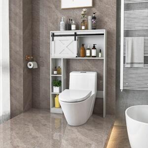 Costway Organizzatore da bagno indipendente con porta scorrevole ripiani di stoccaggio, Armadietto della toilette Bianco