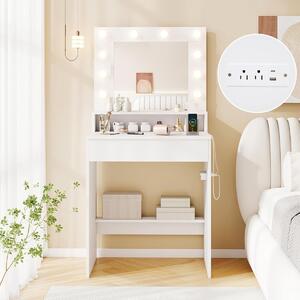 Costway Scrivania vanity con specchio e luci, Tavolo da trucco con 3 modalità di illuminazione e luminosità regolabile Bianco
