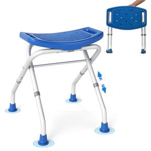 Costway Sgabello per doccia regolabile in altezza a 3 livelli con maniglie portata 150kg, Sedia per doccia 53x50x52,5cm Blu