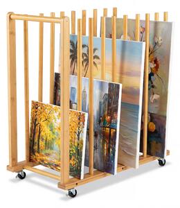 Costway Set di 2 portadisegni con ruote e manico scaffale a 9 slot in bambù stendino artistico, Portatele per dipinti pitture e opere d'arte