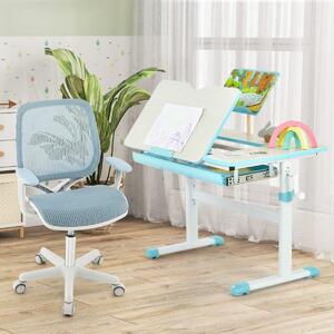 Costway Scrivania per bambini regolabile e sedia da scrivania per bambini, Scrivania per bambini tavolo ergonomico e sedia girevole per computer Blu