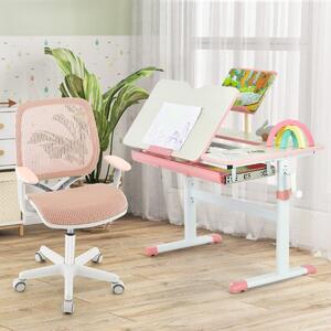 Costway Scrivania per bambini regolabile e sedia da scrivania per bambini, Scrivania per bambini tavolo ergonomico e sedia girevole per computer Rosa