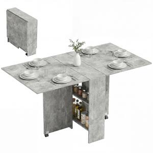 HOMCOM Tavolo Pieghevole in Legno per 4-6 Persone con Ruote, 75x140x74cm, Grigio|Aosom