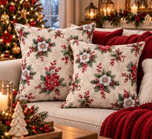 Federa cuscino natalizio di gobelin con motivo di fiori di Natale