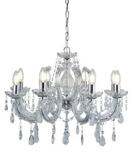 Lampadario Classico Marie Therese Acciaio Cromo Acrilico Trasparente 8 Luci E14