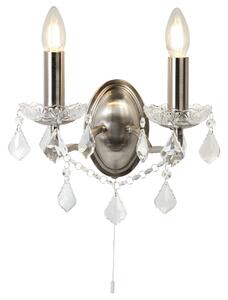 Applique Classica Parigi Acciaio Argento Vetro Trasparente 2 Luci E14