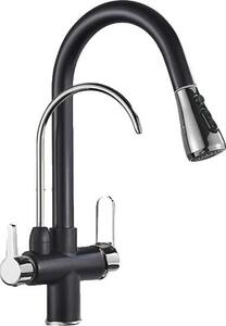 Rubinetto da cucina, struttura in ottone resistente, doppio comando, nero e cromo B