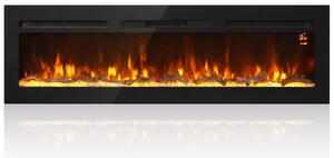 DecHome Camino Elettrico da Incasso/Parete 1500W Timer 24h Fiamma Regolabile Cristalli 170x15.8x45 cm colore Nero