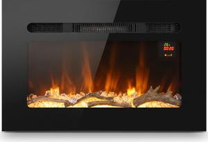DecHome Camino Elettrico da Incasso/Parete 1500W Timer Fiamma Regolabile e Telecomando 66x15.8x45 cm colore Nero