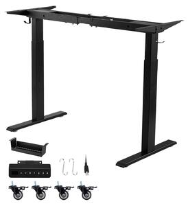 Struttura per scrivania - Regolabile elettricamente in altezza - 2 motori - Portata 125 kg - Funzione memoria - Indicatore di altezza - Protezione anticollisione - Porta di ricarica USB - Nero