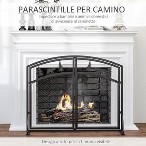 HOMCOM Parascintille per Camino in Metallo con 2 Porte e Decorazioni Natalizie, 99x35x80 cm, Nero