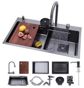Lavello da incasso per cucina - Lavello a un bacino - Con piano integrato - Con miscelatore a cascata - Con tagliere - 85 x 46 x 23,6 cm - Adatto per camper e cucine di servizio