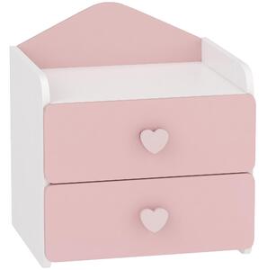 DecHome Comodino per Bambini 3-8 Anni con 2 Cassetti Angoli Arrotondati Maniglie a Cuore 34x31x36 cm colore Rosa