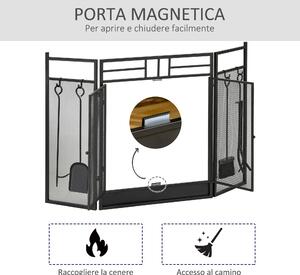 HOMCOM Parascintille Camino Moderno, Parafuoco Pieghevole con 2 Porte in Metallo Nero, 122x1.6x80cm