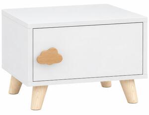 DecHome Comodino per Bambini 3-8 Anni con Vano Contenitore Gambe in Pino Maniglia a Nuvola 34x31x25 cm colore Bianco