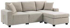 DecHome Divano 3 Posti Moderno con Penisola Contenitore in Tessuto Effetto Lino Dimensioni 235x80x85 cm colore Beige