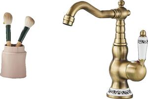 Rubinetto lavabo, finitura ottone anticato, comando monocomando, A corto