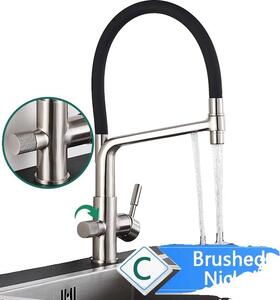 Rubinetto da cucina, struttura in ottone resistente, doppio comando, nichel spazzolato C