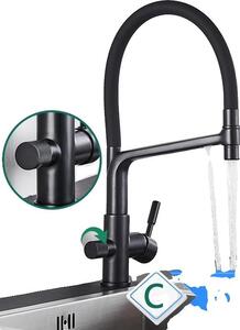Rubinetto da cucina, struttura in ottone resistente, doppio comando, nero C